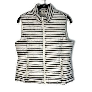 LOFT Women's White & Navy Thin Striped Puffer Zip Up Fleece Vest Size Small